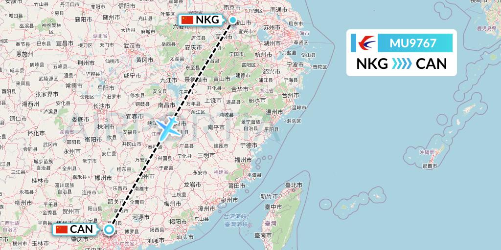 MU9767 China Eastern Airlines Flight Map: Nanjing to Guangzhou
