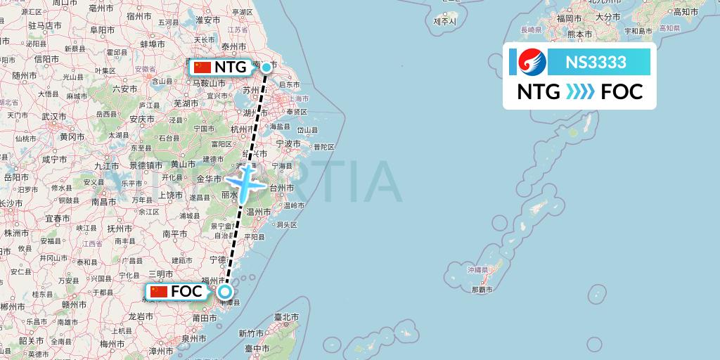NS3333 Hebei Airlines Flight Map: Nantong to Fuzhou