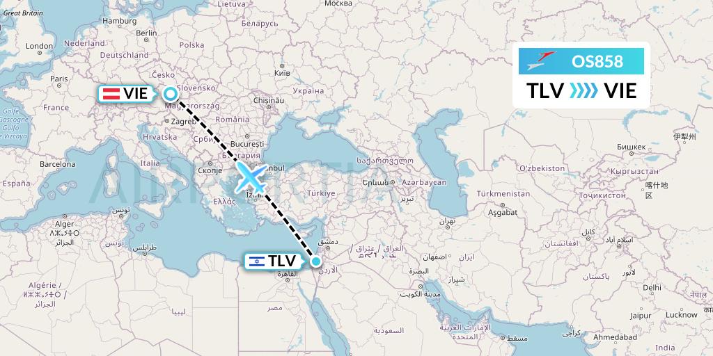OS858 Austrian Airlines Flight Map: Tel Aviv to Vienna