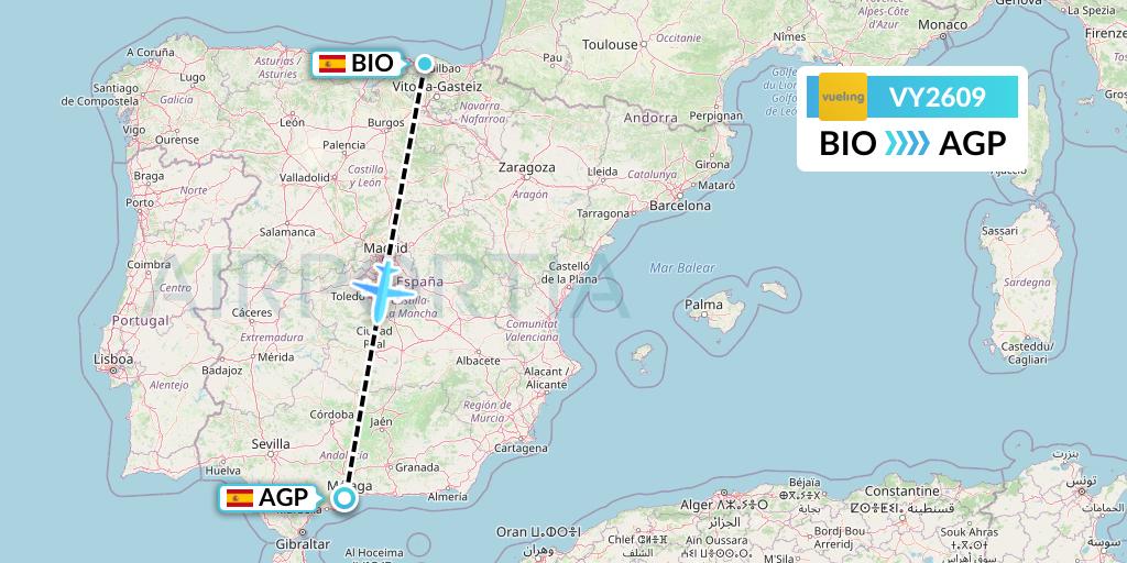 VY2609 Vueling Flight Map: Bilbao to Malaga