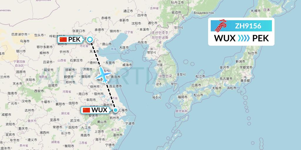 ZH9156 Shenzhen Airlines Flight Map: Wuxi to Beijing