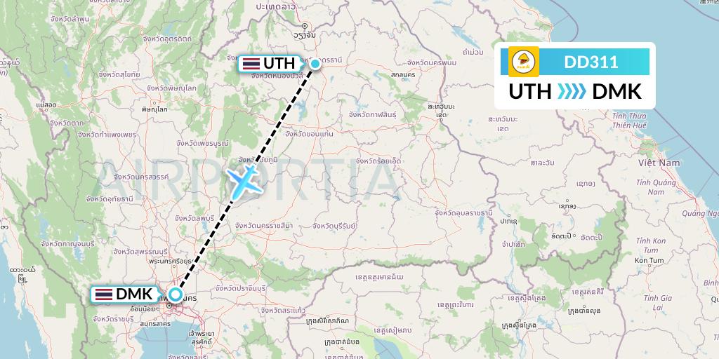 DD311 Nok Air Flight Map: Udon Thani to Bangkok