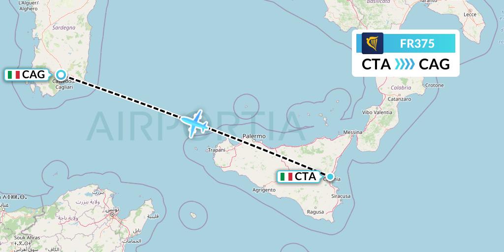FR375 Ryanair Flight Map: Catania to Cagliari