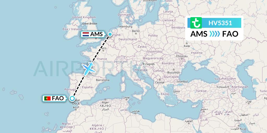 HV5351 Transavia Flight Map: Amsterdam to Faro