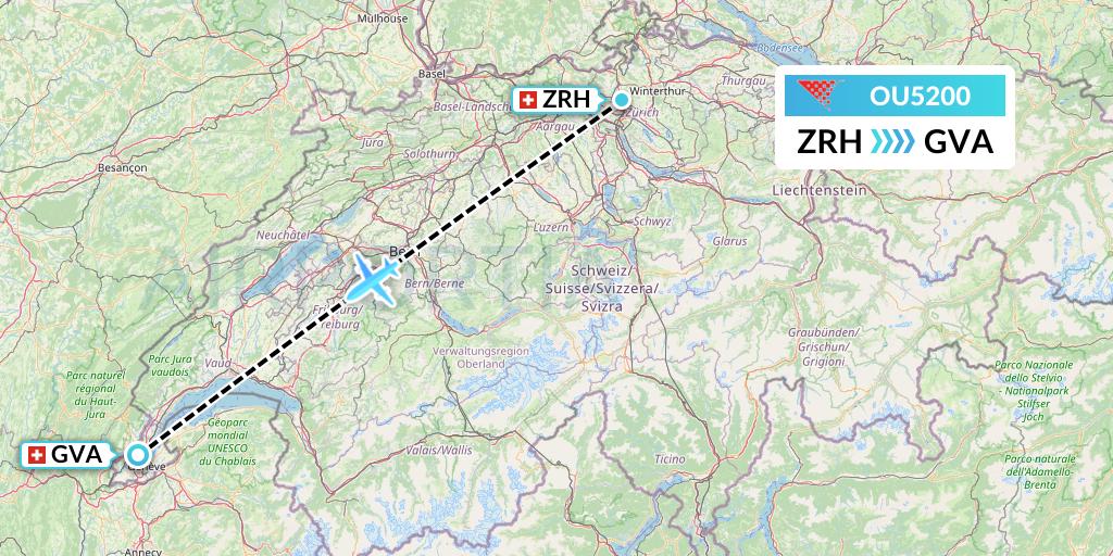 OU5200 Croatia Airlines Flight Map: Zurich to Geneva
