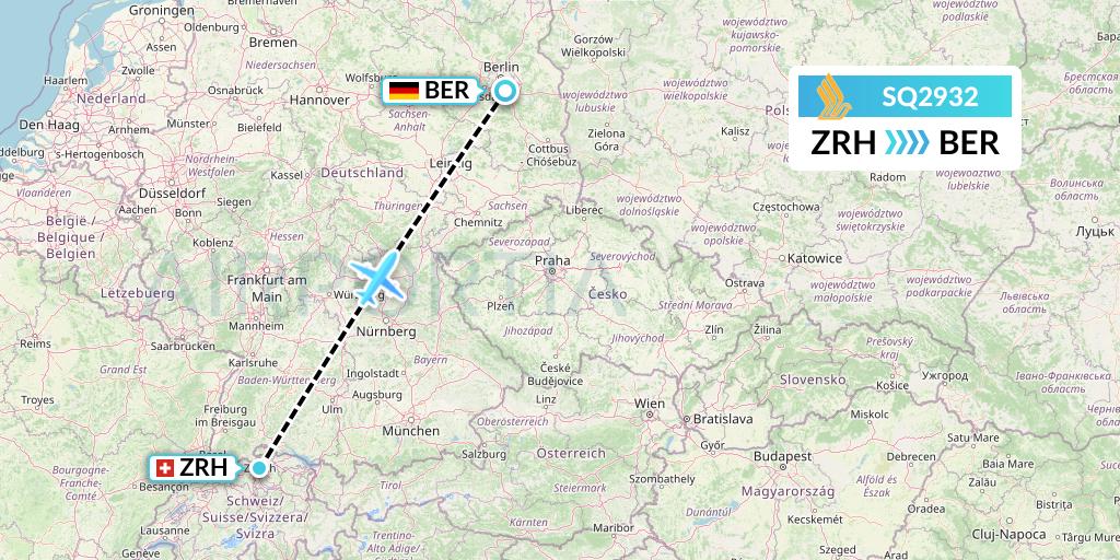SQ2932 Singapore Airlines Flight Map: Zurich to Berlin