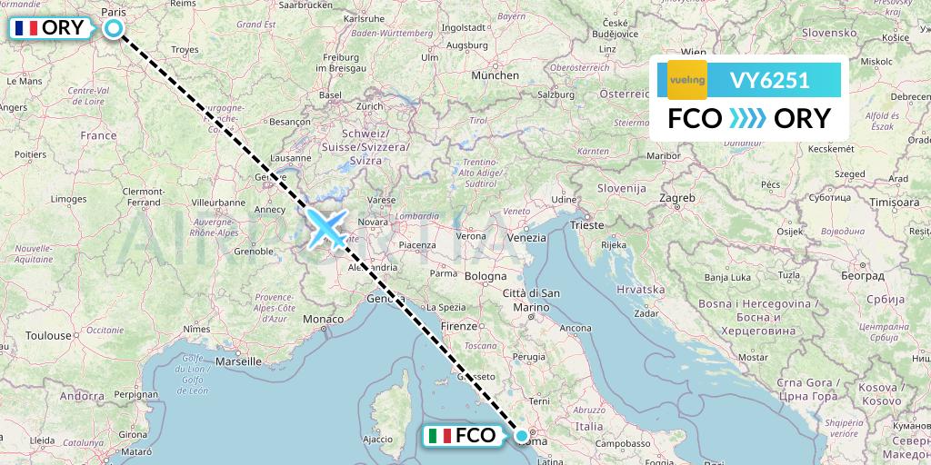 VY6251 Vueling Flight Map: Rome to Paris