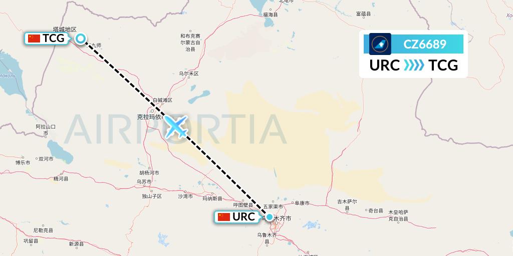 CZ6689 China Southern Airlines Flight Map: Urumqi to Tacheng