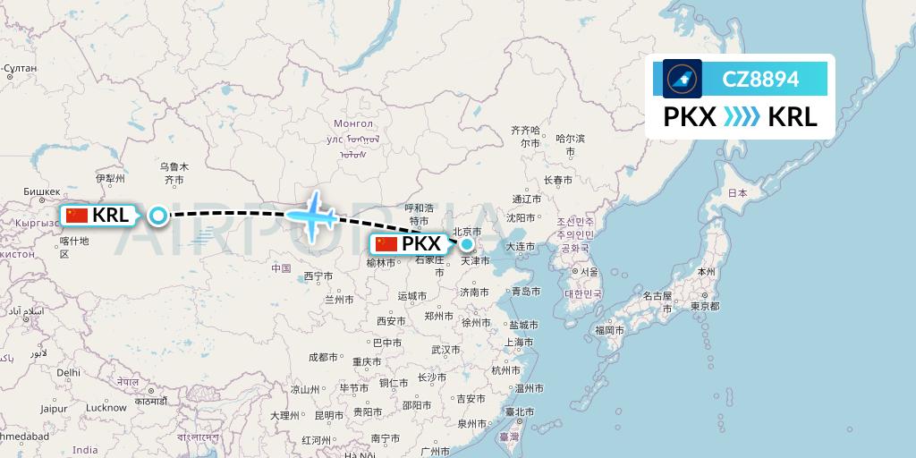 CZ8894 China Southern Airlines Flight Map: Beijing to Korla