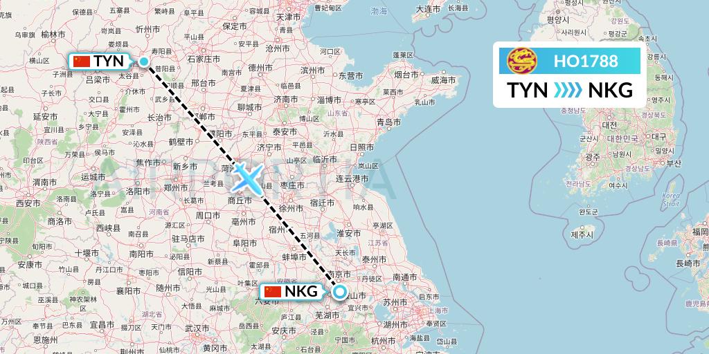 HO1788 Juneyao Airlines Flight Map: Taiyuan to Nanjing