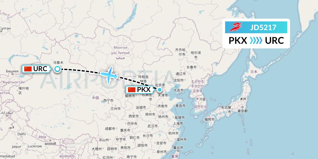 JD5217 Capital Airlines Flight Map: Beijing to Urumqi