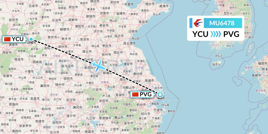 MU6478 China Eastern Airlines Flight Map: Yuncheng to Shanghai