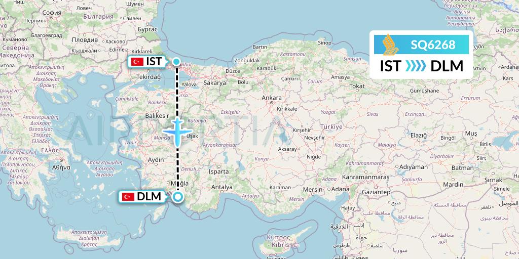 SQ6268 Singapore Airlines Flight Map: Istanbul to Dalaman