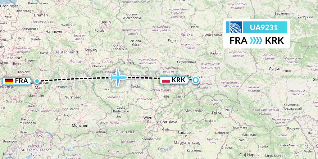 UA9231 United Airlines Flight Map: Frankfurt to Krakow