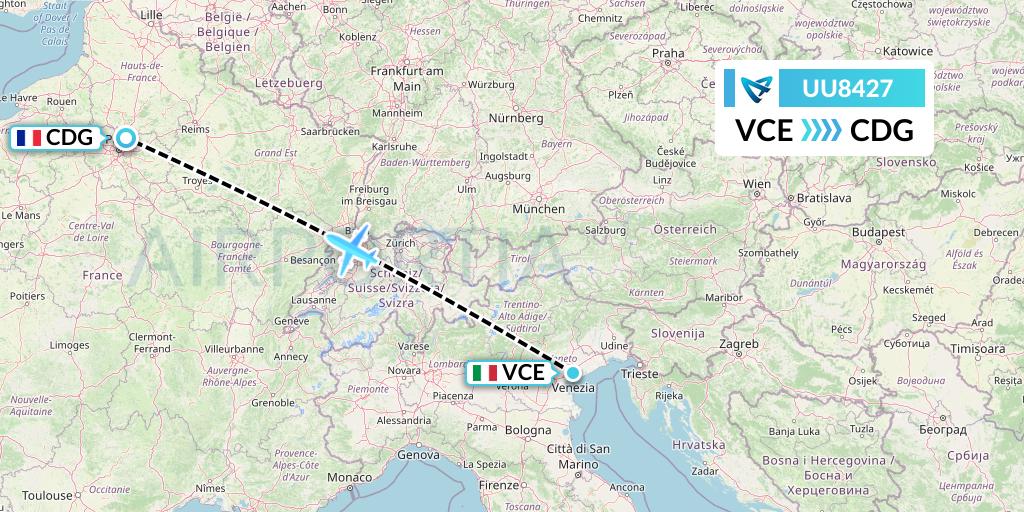 UU8427 Air Austral Flight Map: Venice to Paris