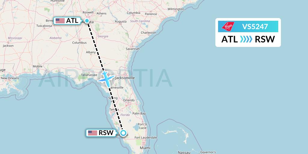 VS5247 Virgin Atlantic Airways Flight Map: Atlanta to Fort Myers
