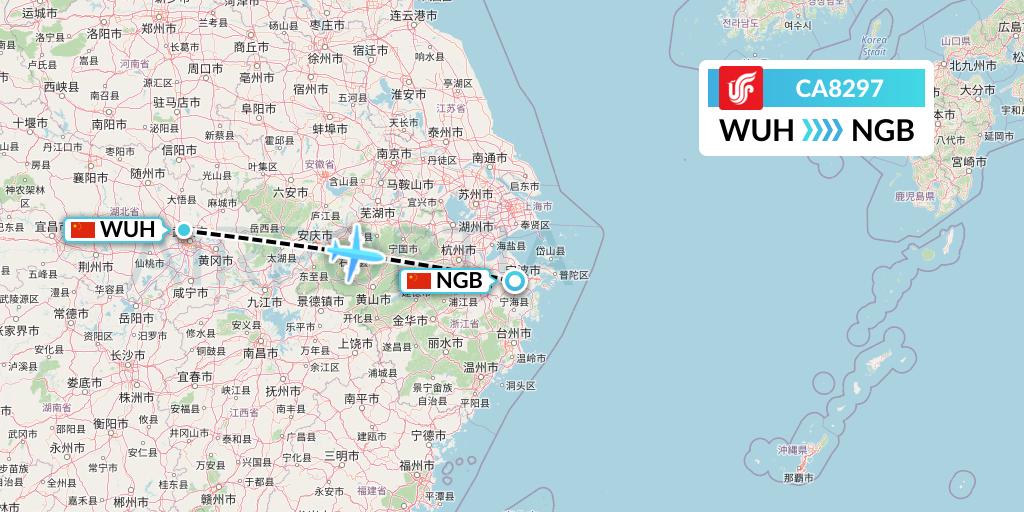 CA8297 Air China Flight Map: Wuhan to Ningbo