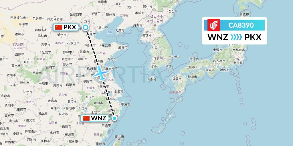 CA8390 Air China Flight Map: Wenzhou to Beijing