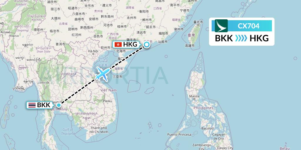 CX704 Cathay Pacific Flight Map: Bangkok to Hong Kong