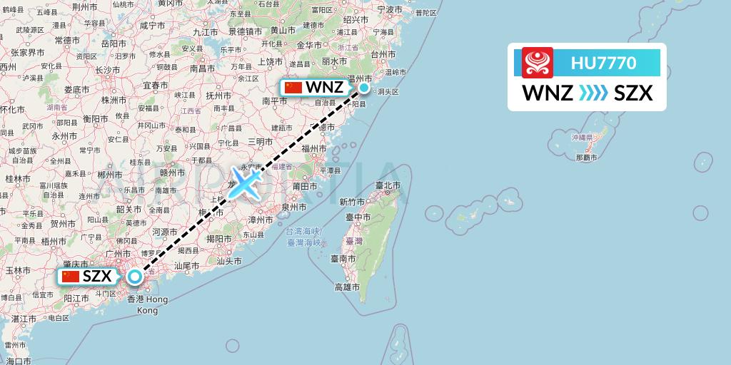 HU7770 Hainan Airlines Flight Map: Wenzhou to Shenzhen