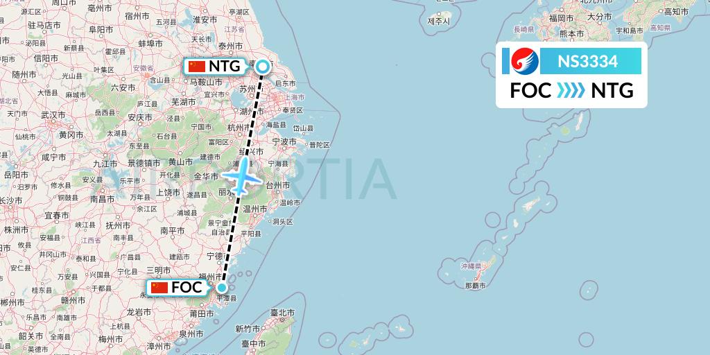 NS3334 Hebei Airlines Flight Map: Fuzhou to Nantong