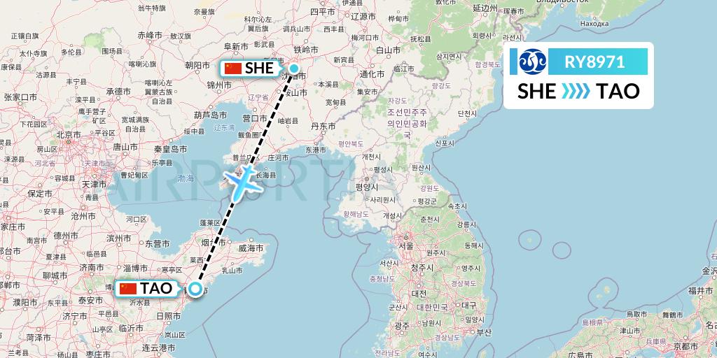 RY8971 Jiangxi Air Flight Map: Shenyang to Qingdao