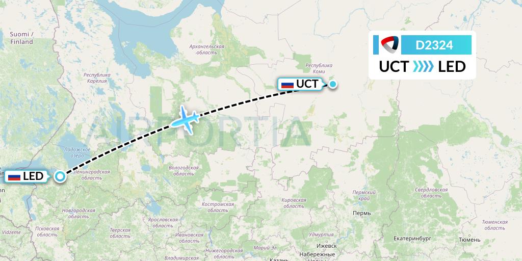 D2324 Severstal Aircompany Flight Map: Ukhta to St. Petersburg