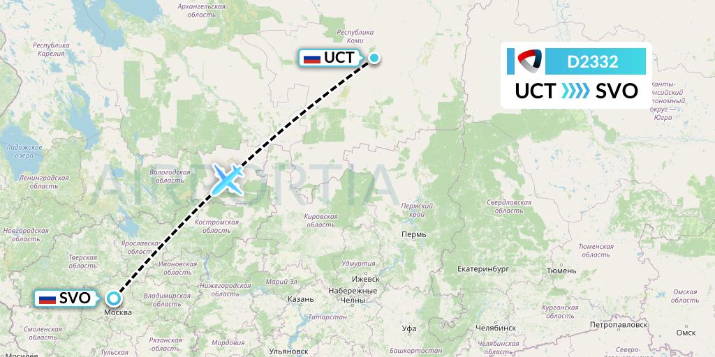 D2332 Severstal Aircompany Flight Map: Ukhta to Moscow