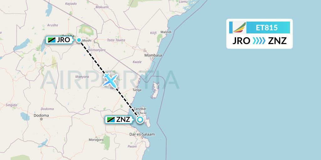 ET815 Ethiopian Airlines Flight Map: Kilimanjaro to Zanzibar