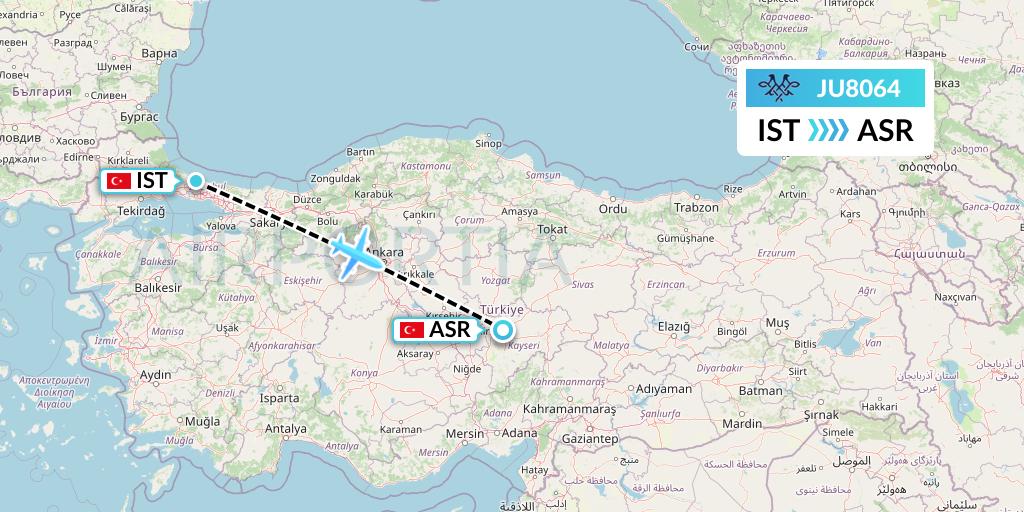 JU8064 AirSERBIA Flight Map: Istanbul to Kayseri