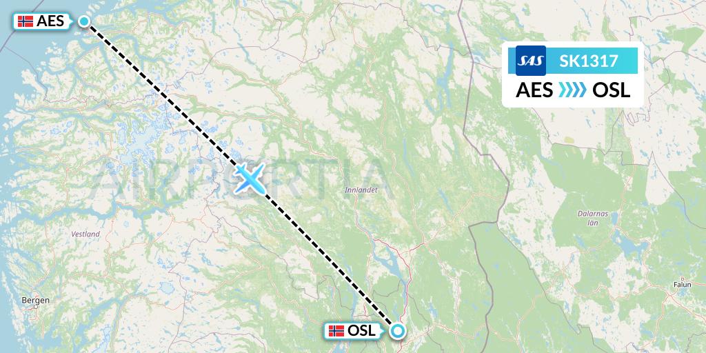SK1317 SAS Flight Map: Alesund to Oslo