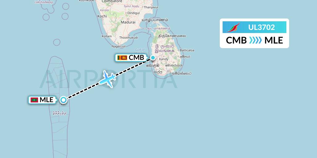 UL3702 SriLankan Airlines Flight Map: Colombo to Male