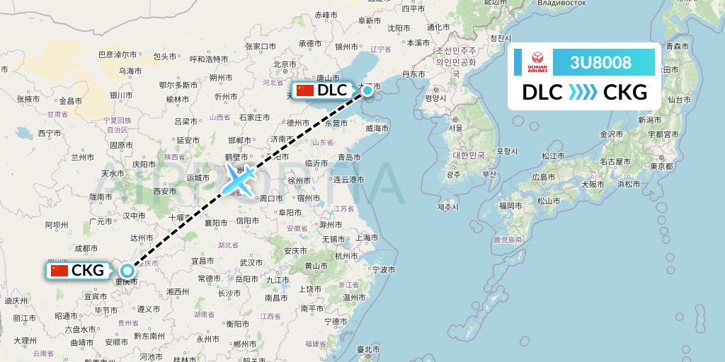 3U8008 Sichuan Airlines Flight Map: Dalian to Chongqing