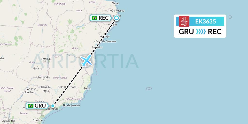 EK3635 Emirates Flight Map: Sao Paulo to Recife
