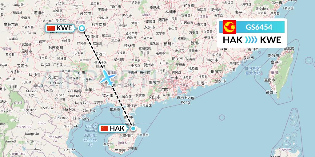 GS6454 Tianjin Airlines Flight Map: Haikou to Guiyang