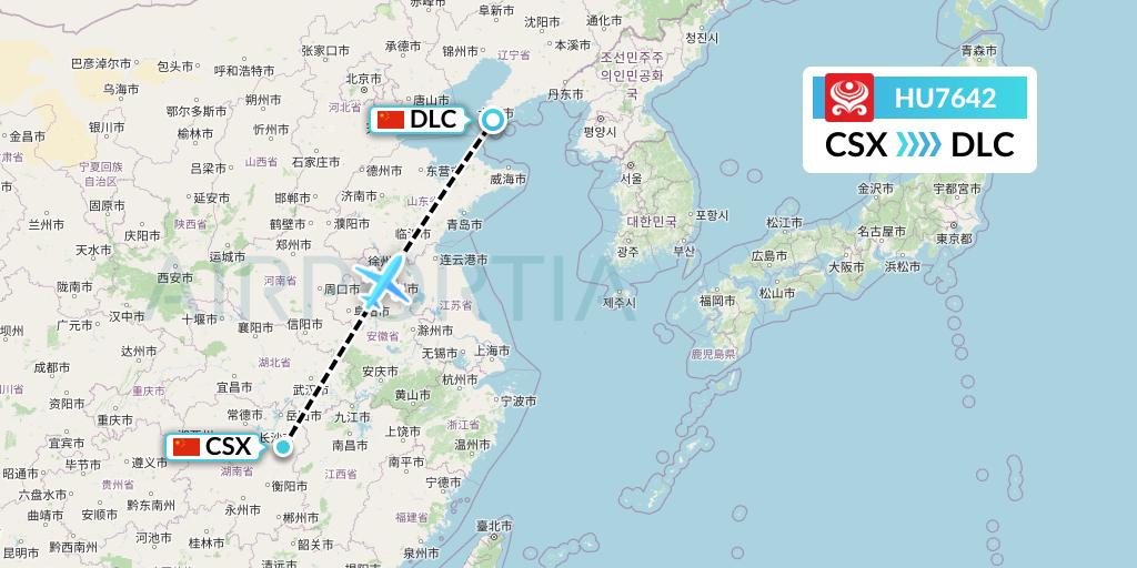 HU7642 Hainan Airlines Flight Map: Changsha to Dalian