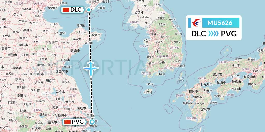 MU5626 China Eastern Airlines Flight Map: Dalian to Shanghai