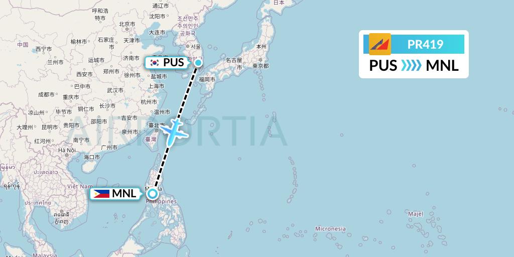 PR419 Philippine Airlines Flight Map: Busan to Manila