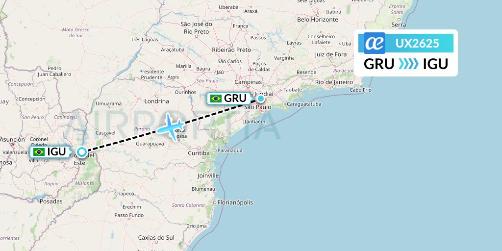 UX2625 Air Europa Flight Map: Sao Paulo to Foz do Iguacu