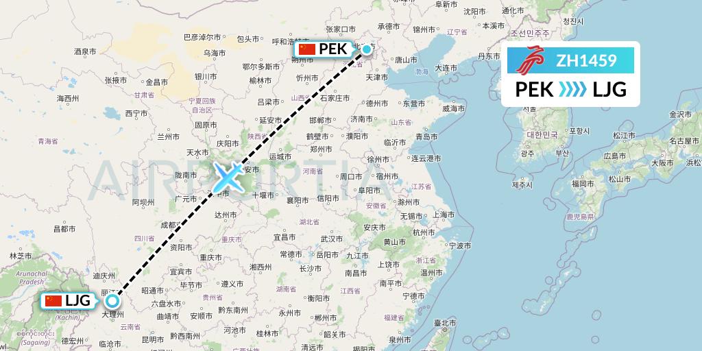 ZH1459 Shenzhen Airlines Flight Map: Beijing to Lijiang