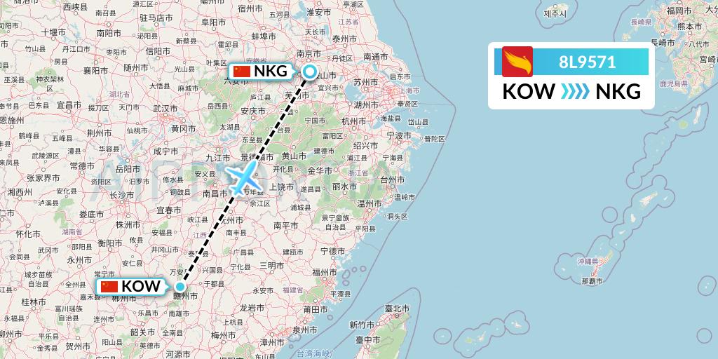 8L9571 Lucky Air Flight Map: Ganzhou to Nanjing