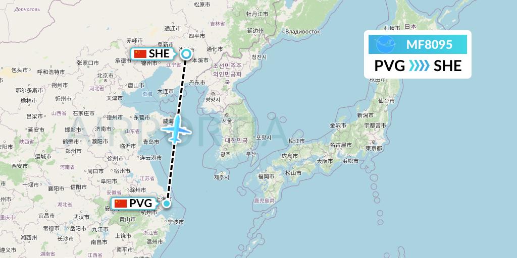 MF8095 Xiamen Airlines Flight Map: Shanghai to Shenyang