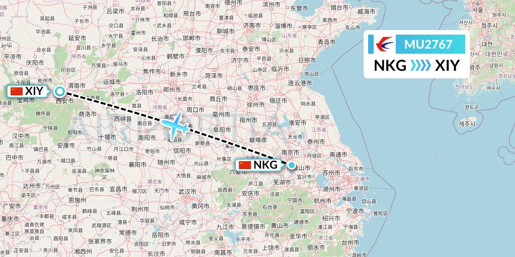 MU2767 China Eastern Airlines Flight Map: Nanjing to Xi'an