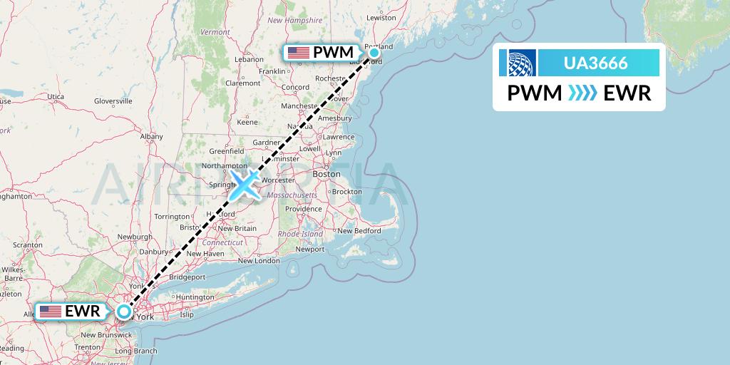 UA3666 United Airlines Flight Map: Portland to New York