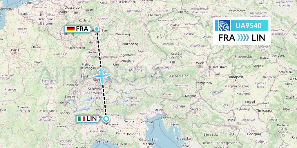 UA9540 United Airlines Flight Map: Frankfurt to Milan