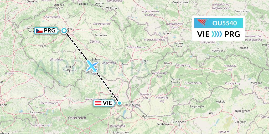 OU5540 Croatia Airlines Flight Map: Vienna to Prague