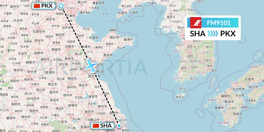 FM9101 Shanghai Airlines Flight Map: Shanghai to Beijing