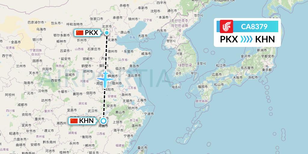 CA8379 Air China Flight Map: Beijing to Nanchang
