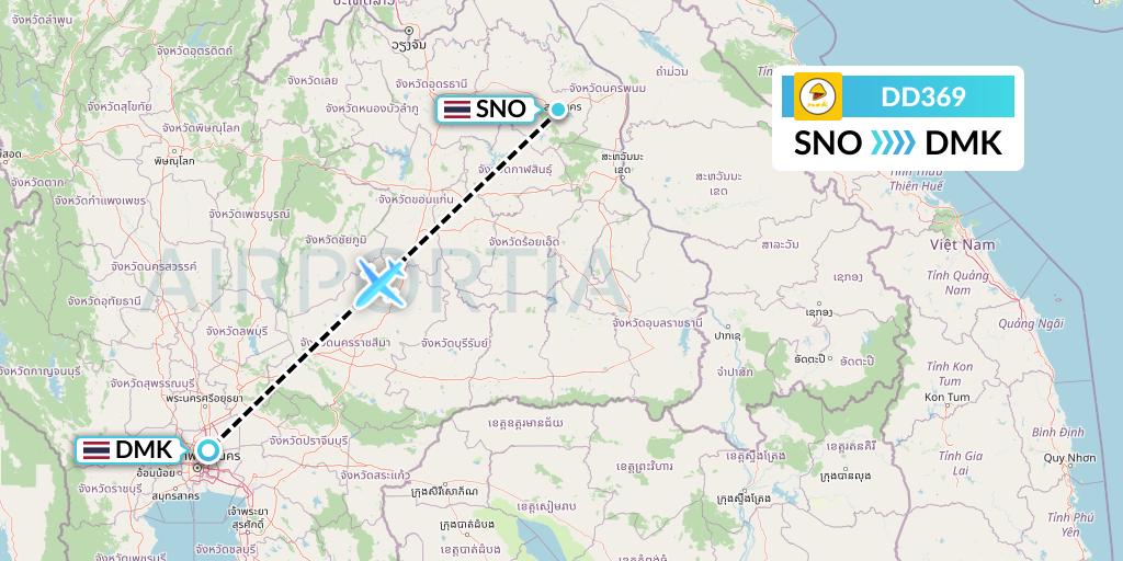 DD369 Nok Air Flight Map: Sakon Nakhon to Bangkok