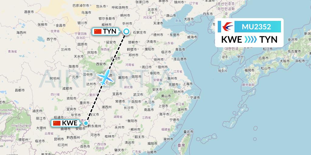 MU2352 China Eastern Airlines Flight Map: Guiyang to Taiyuan